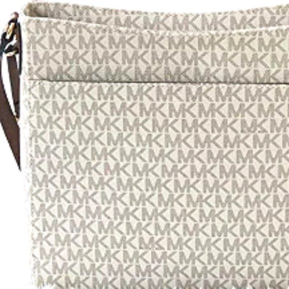 NWT Michael Kors Jet Set Travel Tote Crossbody Shoulder Bag Vanilla Logo Brown - Picture 3 of 16